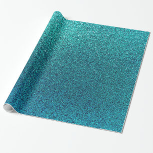 Faux Aqua Teal Turquoise Blue Glitter Background Wrapping Paper
