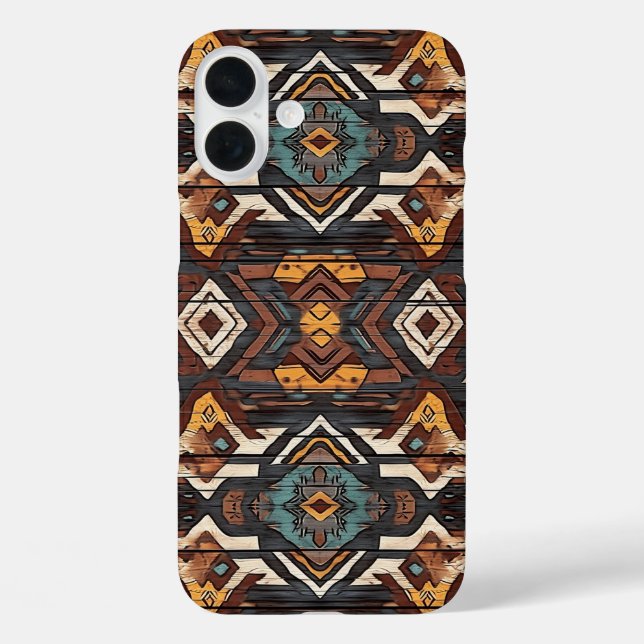 Faux Aztec wood grain iPhone sixteen Plus Case (Back)