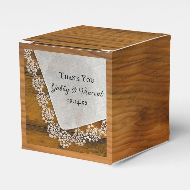 Faux Barn Wood Country Lace Rustic Wedding Favour Box (Front Side)
