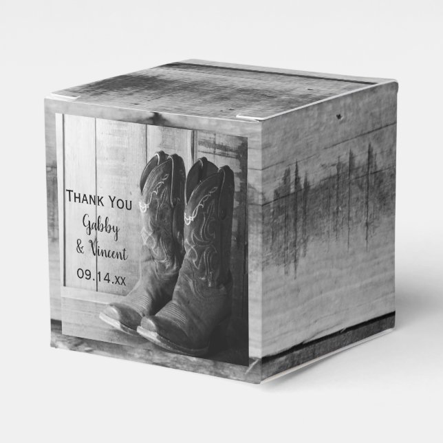 Faux Barn Wood Rustic Cowboy Boots Western Wedding Favour Box (Front Side)