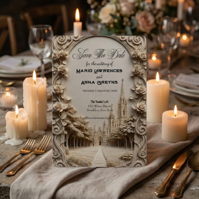 Faux Bas-Relief Carved Floral Archway Save The Date (Creator Uploaded)