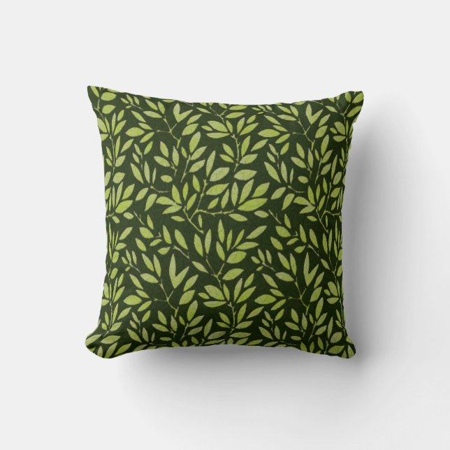 Faux Batik Green leaves on green Cushion (Front)
