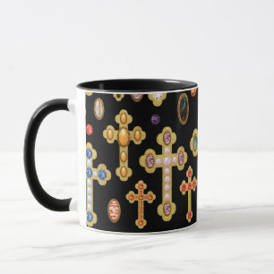 Faux Birthstone Crosses and Loose Gems on Black Mug