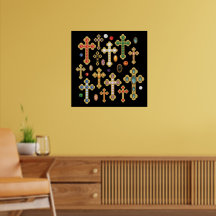 Faux Birthstone Crosses and Loose Gems on Black