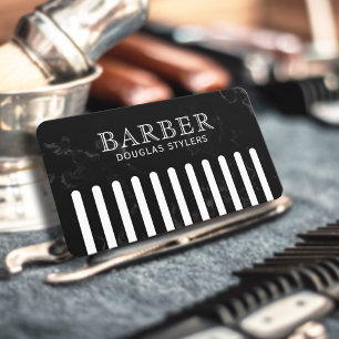 Faux black comb barber business card