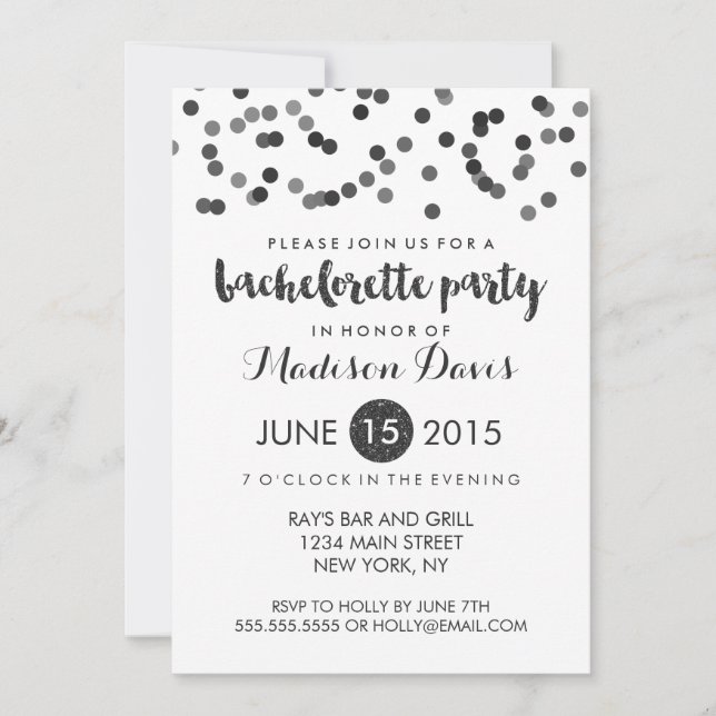 Faux Black Glitter Bachelorette Party Invitation (Front)