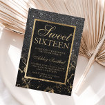 Faux black glitter gold elegant marble Sweet 16 Invitation<br><div class="desc">A modern,  pretty chic and elegant faux black glitter shower ombre with black colour block marble Sweet 16 birthday party invitation with gold ombre pattern. Perfect for a princess Sweet sixteen,  perfect  for her,  the fashionista who loves modern pattern and glam</div>