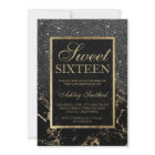 Faux black glitter gold elegant marble Sweet 16