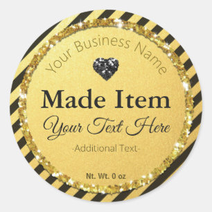 Faux Black Gold Glitter Handmade Small Business Classic Round Sticker