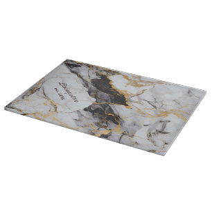 Faux Black Gold Marble Established Personalised Cutting Board