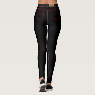 Faux Black Jeans With Red Stripe Leggings