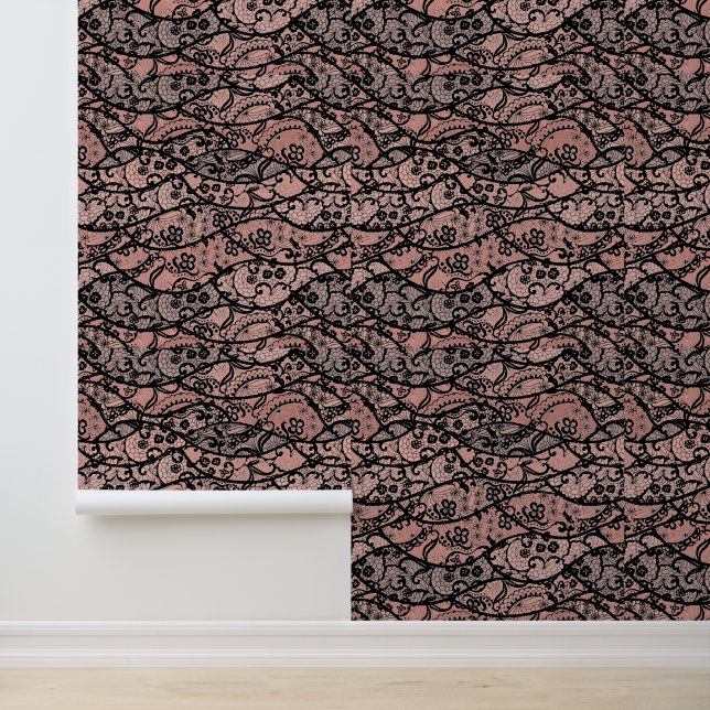Faux Black Lace Fishnet Custom Colour Wallpaper (Application)