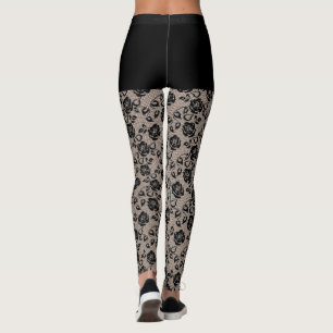 Faux Black Lace Fishnet Leggings with Rose