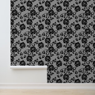Faux Black Lace Fishnet Rose Custom Colour Wallpaper