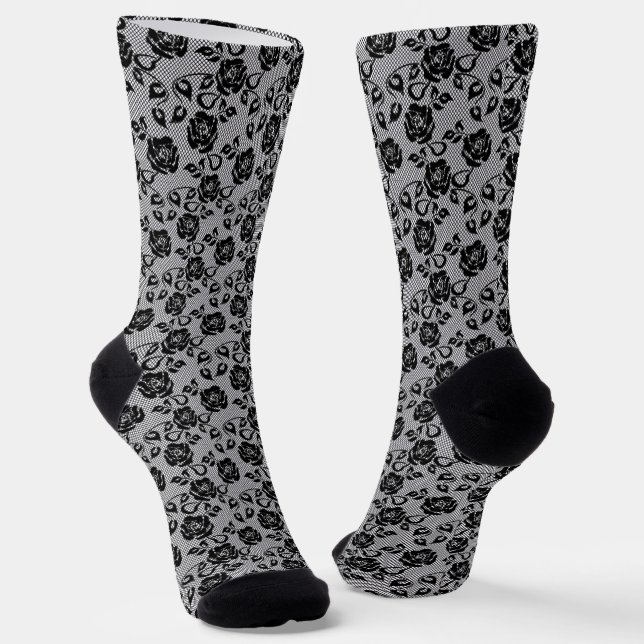 Faux Black Lace Fishnet Socks (Angled)