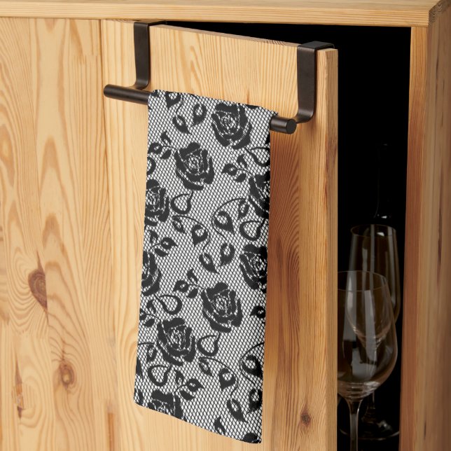Faux Black Lace Kitchen Towel (Thirds Fold)