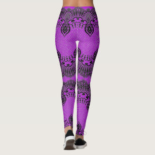 Faux Black Lace Purple Fishnet Leggings Your Colou