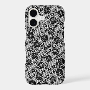 Faux Black Lace Rose Fishnet