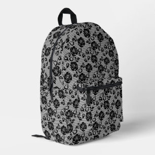 Faux Black Lace Rose Fishnet Backpack