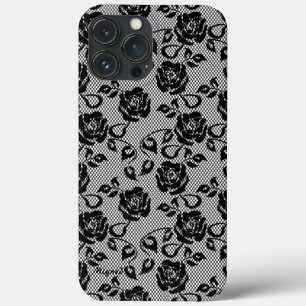 Faux Black Lace Rose Fishnet iPhone 13 Pro Max Case