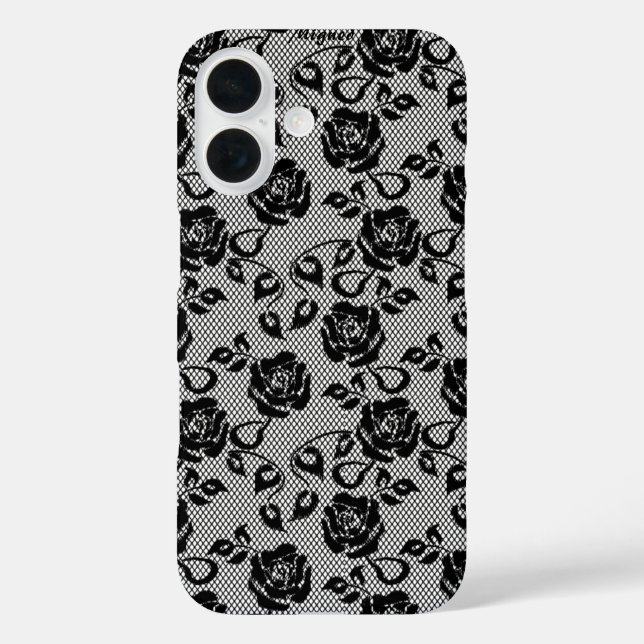Faux Black Lace Rose Fishnet iPhone Case (Back)
