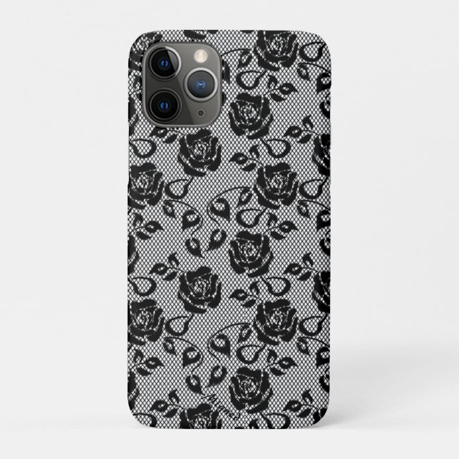 Faux Black Lace Rose Fishnet iPhone Case (Back)