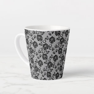 Faux Black Lace Rose Fishnet Latte Mug