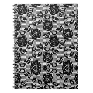Faux Black Lace Rose Fishnet Notebook