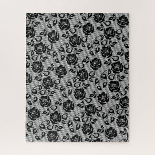 Faux Black Lace Rose Fishnet Puzzle Gift