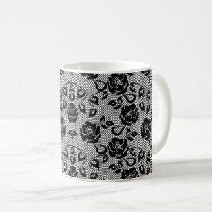 Faux Black Lace Roses Fishnet Coffee Mug