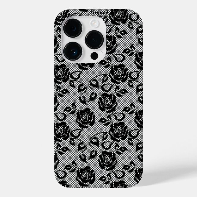 Faux Black Lace Roses Fishnet iPhone Case (Back)