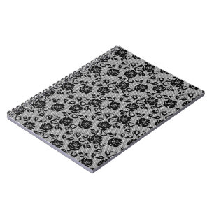 Faux Black Lace Roses Fishnet Notebook Romantic