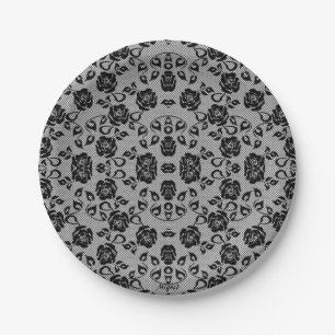Faux Black Lace Roses Fishnet Paper Plates