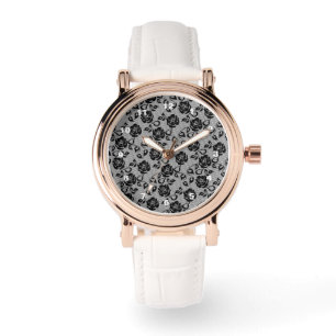 Faux Black Lace Roses Fishnet Watch