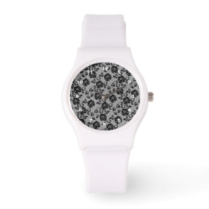 Faux Black Lace Roses Fishnets - Romantic Elegant Watch