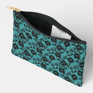 Faux Black Lace Teal Accessory Pouch