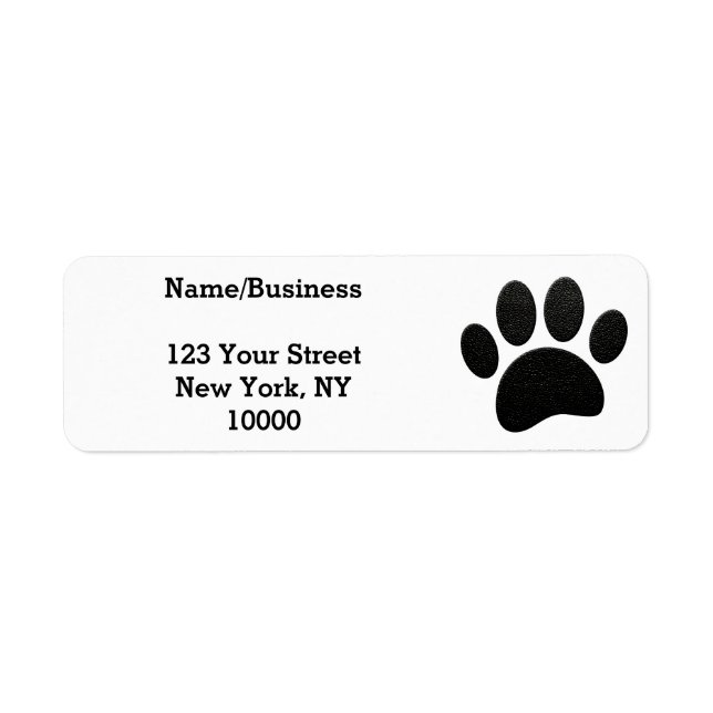 Faux Black Leather Dog Paw Print Custom Return Address Label (Front)