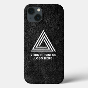 Faux Black Leather Modern Business Logo iPhone 13 Case