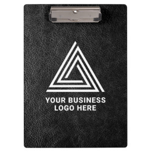 Faux Black Leather Modern Business Logo Clipboard
