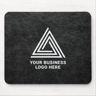 Faux Black Leather Modern Business Logo Mouse Pad