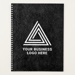 Faux Black Leather Modern Business Logo Planner