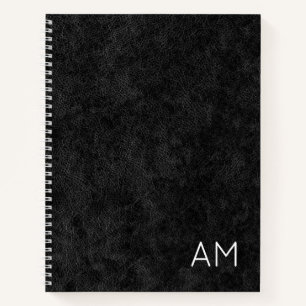 Faux Black Leather Modern Two Letter Monogram Notebook