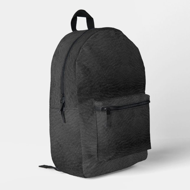 Faux Black Leather Printed Backpack (Back Corner Left)