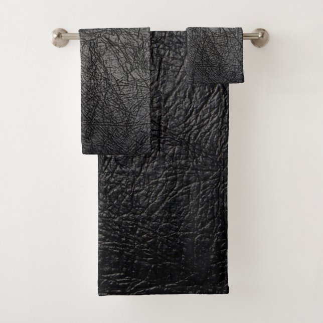 Faux Black Leather Texture Bath Towel Set (Insitu)
