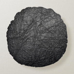 Faux Black Leather Texture Round Cushion