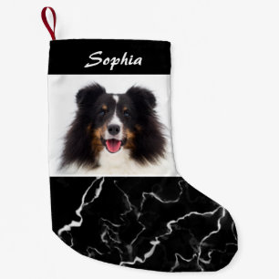 Faux Black Marble Look Custom Pet Photo Template Small Christmas Stocking