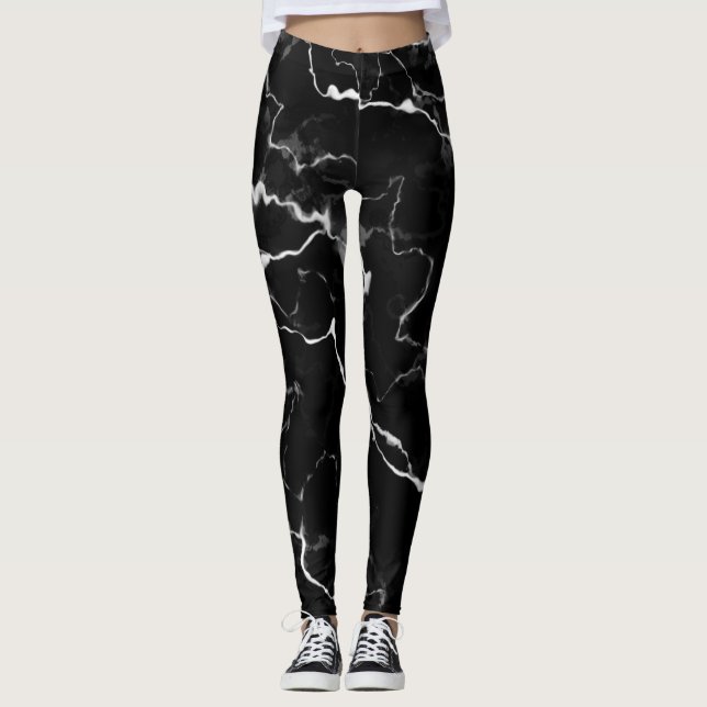 Faux Black Marble Texture Look Leggings (Front)