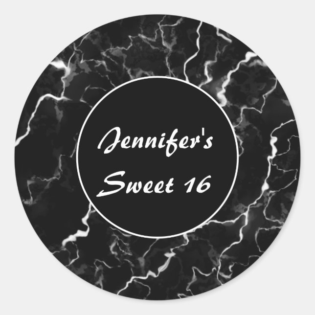 Faux Black Marble Texture Look Sweet 16 Birthday Classic Round Sticker (Front)