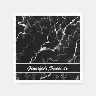 Faux Black Marble Texture Look Sweet 16 Birthday Napkin