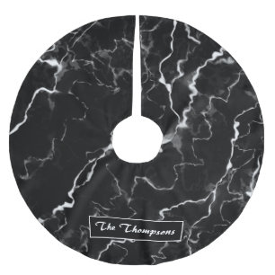 Faux Black Marble Texture Look With Custom Name Brushed Polyester Tree Skirt